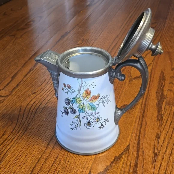 Manning Bowman & Co Pewter and Enamelware Autumn Coffee and Tea Pot, Graniteware